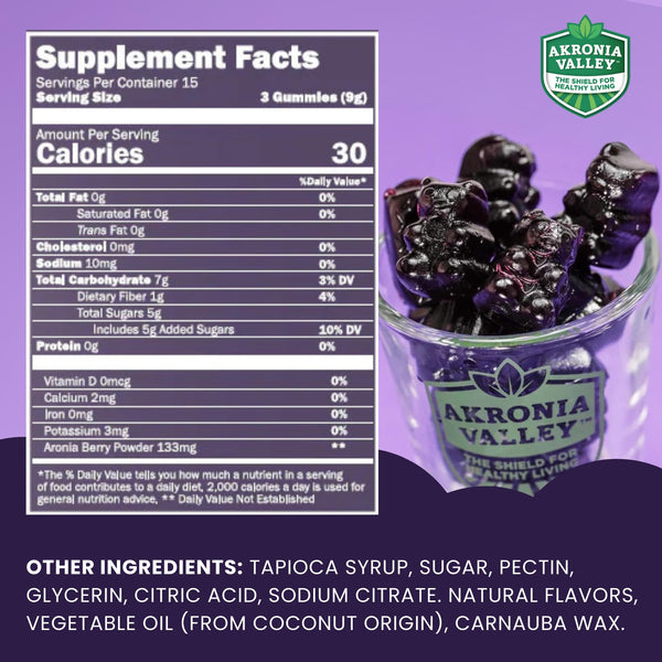 Akronia Valley Aronia Berry Gummies | Immune Support, for Health and Wellness, Delicious Aronia Flavor