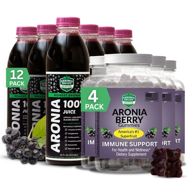 The 60-Day Aronia Berry Challenge: 12 Juice Bottles + 4 Gummies Bottles